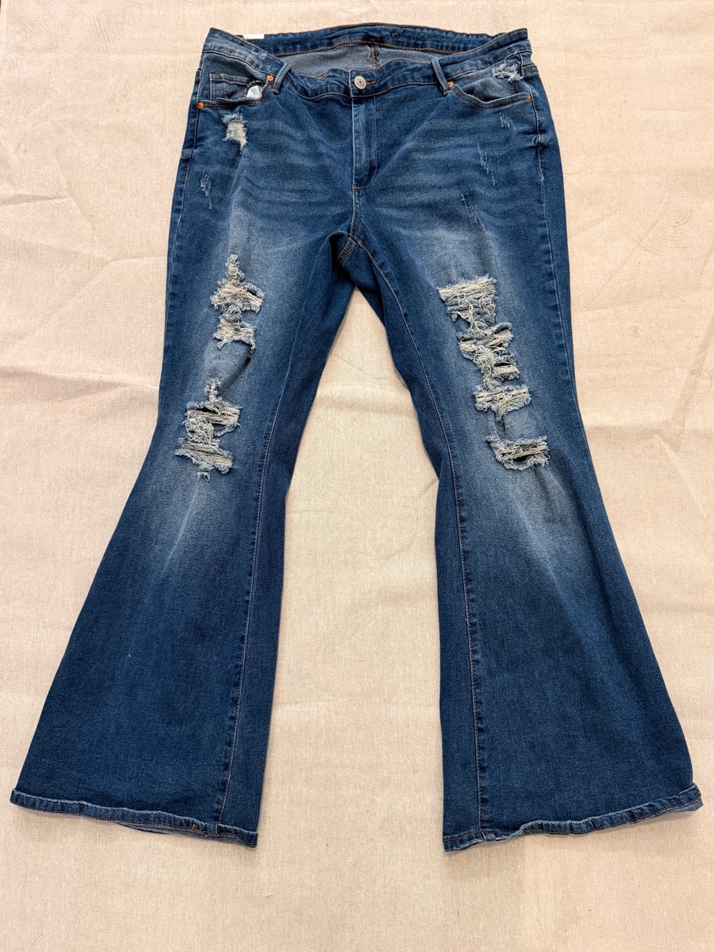 Almost Famous Distressed Flare Jeans Size 18 Stretch Medium Wash Denim